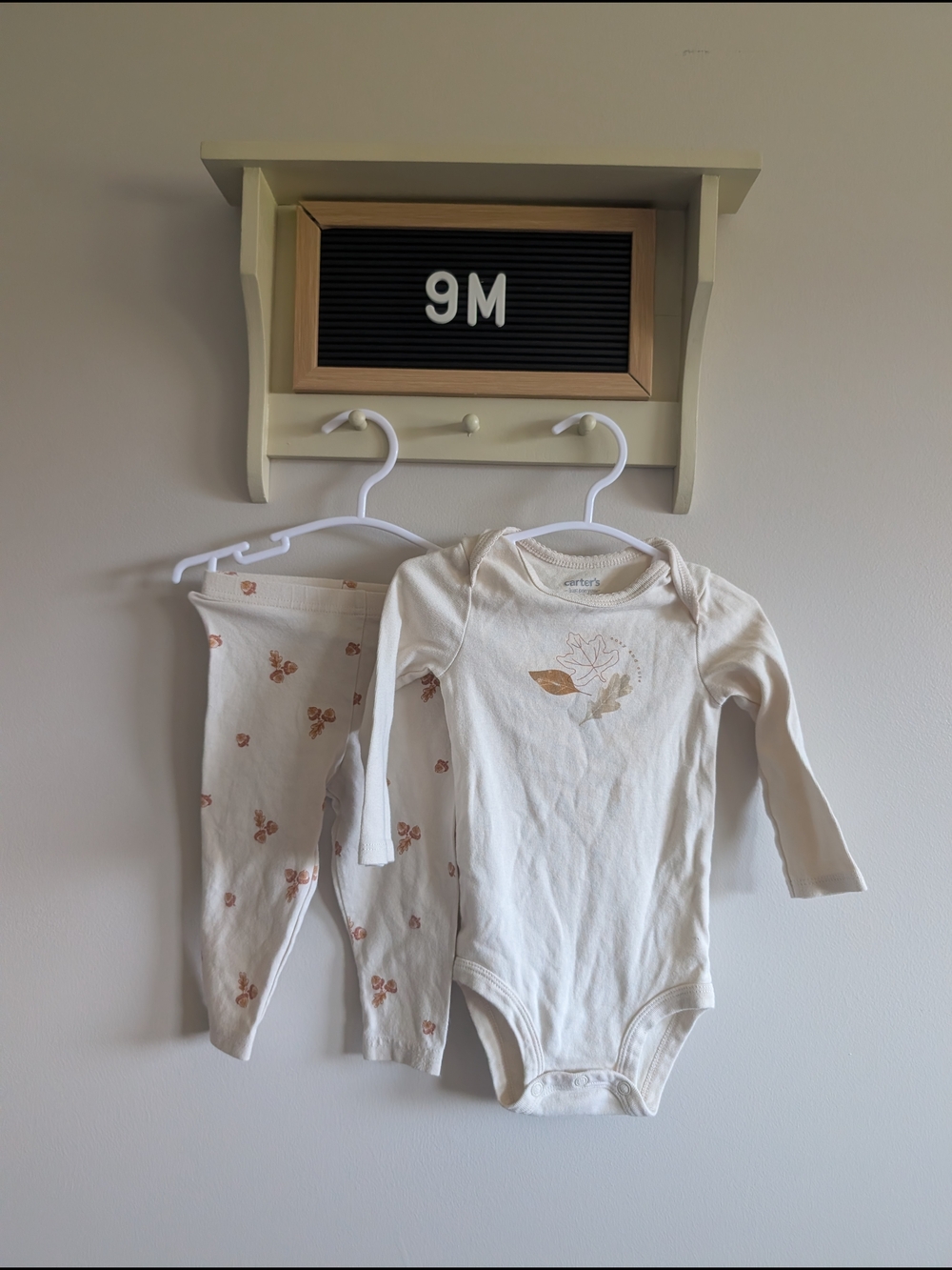 Carter's Cream Long-Sleeve Bodysuit and Leaf-Print Pants Set